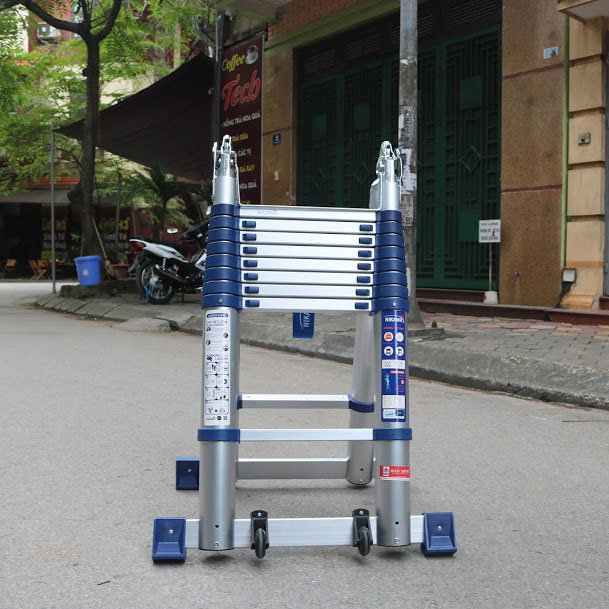 Thang nhôm rút đôi gấp gọn 8 bậc Nikawa NK-50AI-Pri tải trọng 150kg, cao 2.4m chữ A, chữ I 5m