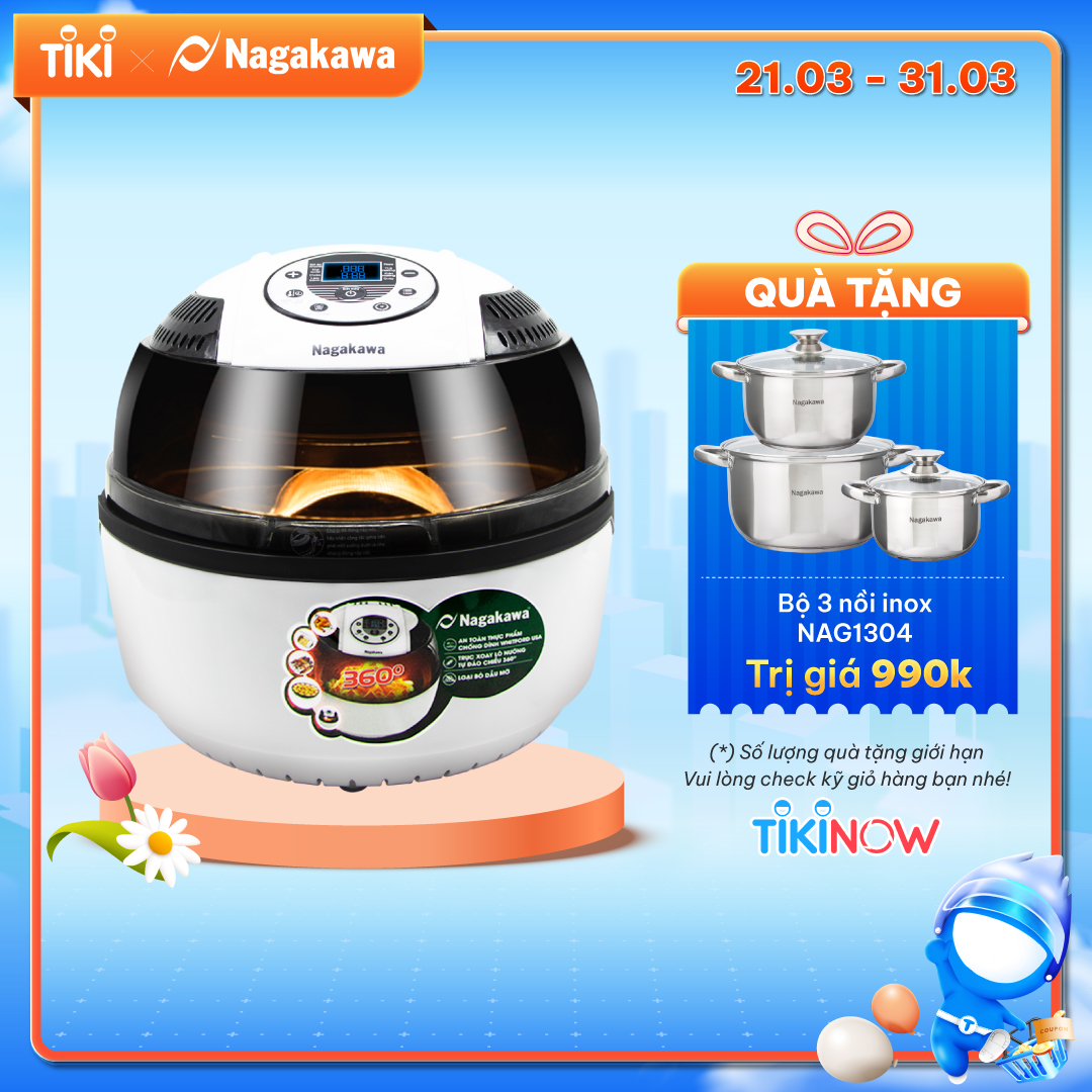 Nồi Chiên Không Dầu Điện Tử Xoay 360 Độ Nagakawa NAG3303 (9.0 Lít) - Hàng chính hãng