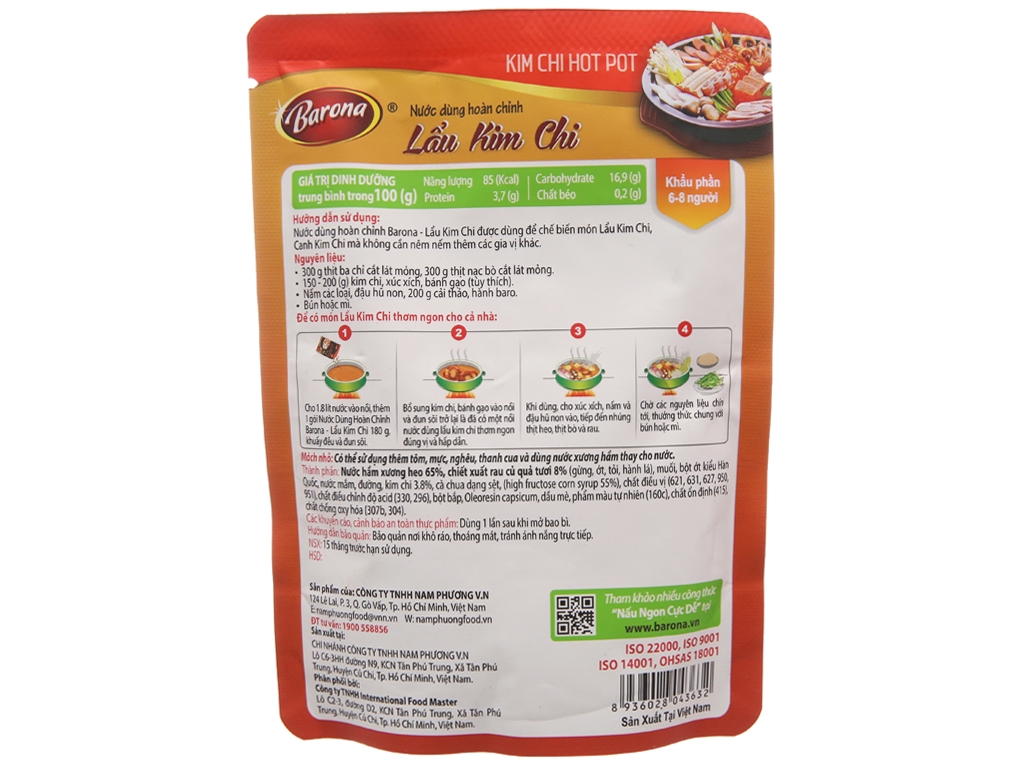 Nước dùng Lẩu Kim Chi Barona 180g tươi ngon chuẩn vị không cần nêm nếm