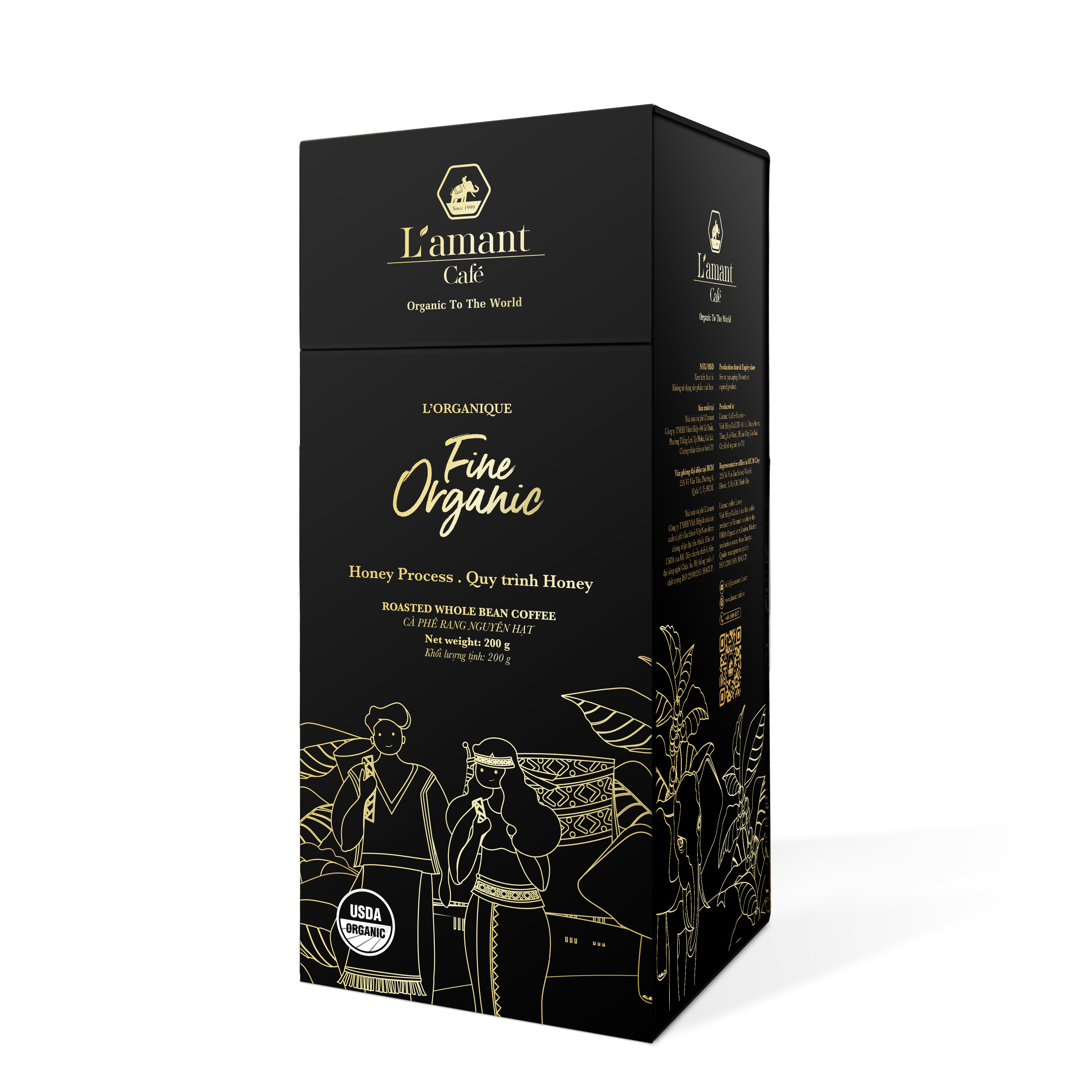Cà phê nguyên chất hạt hữu cơ L'amant Fine Organic 100% Robusta chuẩn USDA 200gr