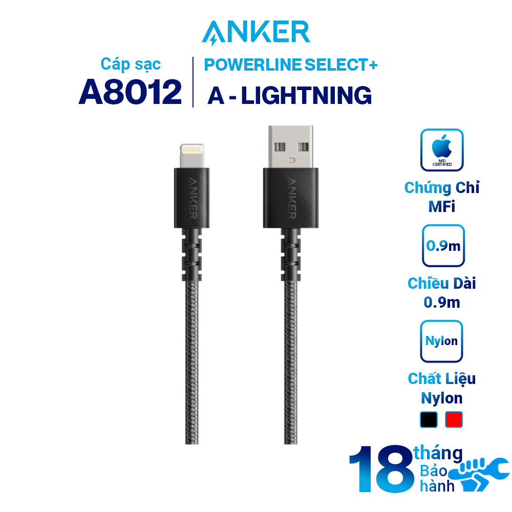 Dây Cáp Sạc Li.ght.ning Chuẩn M.F.i Cho i.Phone Anker Li.ght.ning PowerLine Select+ A8012 0.9m / A8013 1.8m - Hàng Chính Hãng