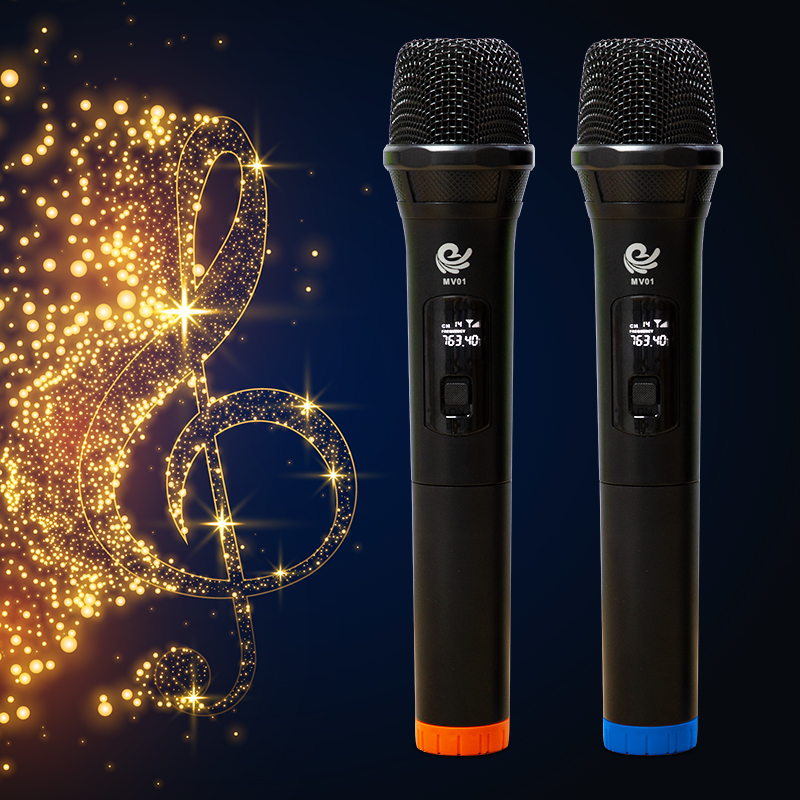 Bộ 2 Micro Karaoke Không Dây Model MV01 Siêu Hay - Kết Nối Xa Tới 35m, Kết Nối Loa Kéo, Amply Bằng Cổng MIC 6. - Hàng Nhập Khẩu