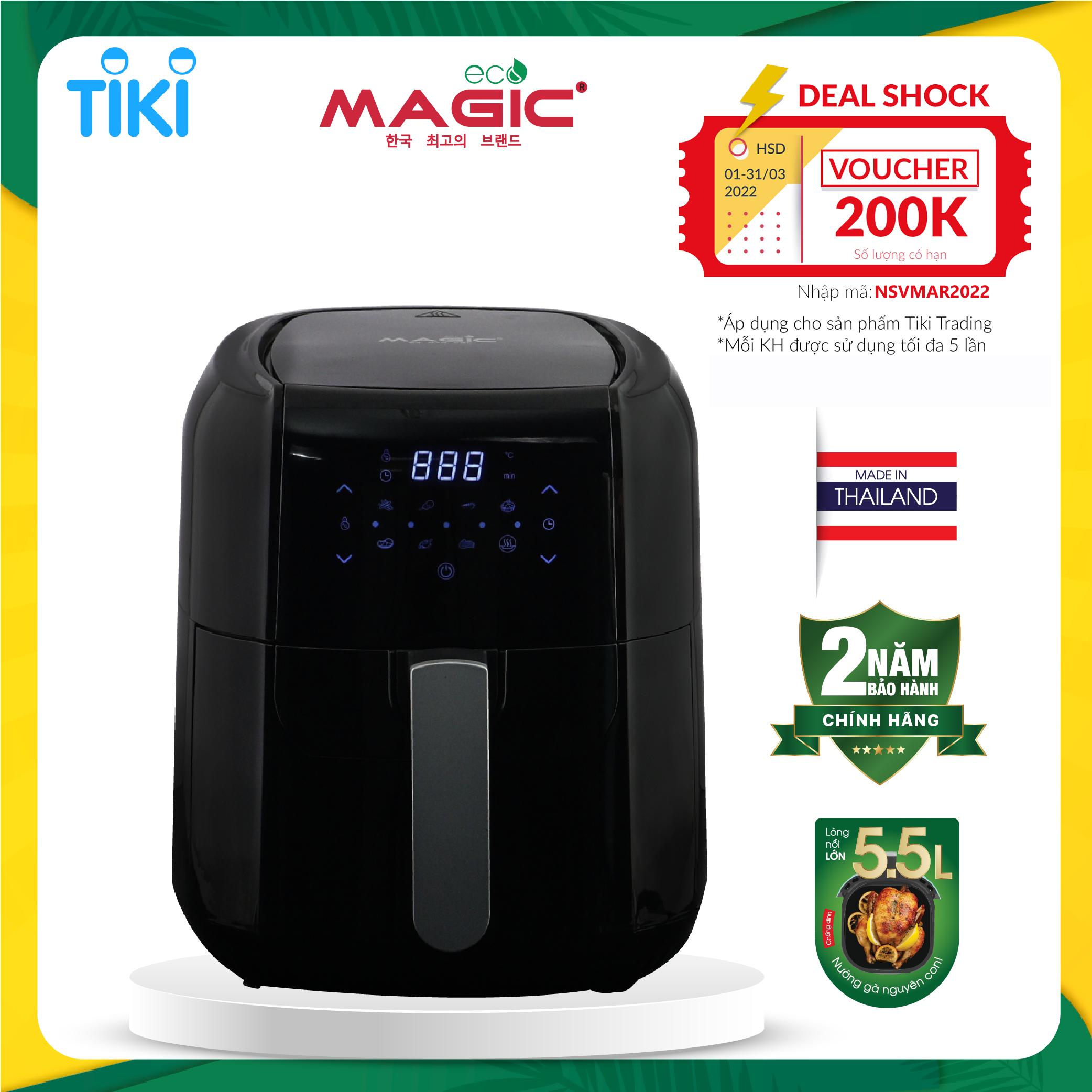 Nồi Chiên Điện Tử Magic Eco AC-102 5.5L - Hàng Chính Hãng