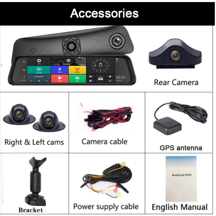 Camera hành trình gương 360 độ tích hợp 5 trong 1 cho ô tô, xe hơi cao cấp nhãn hiệu Whexune K960 màn hình cảm ứng 12 inch