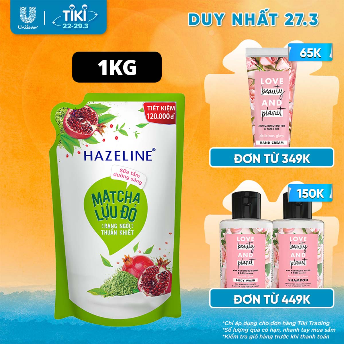 Sữa Tắm Hazeline Trắng Da Matcha Lựu Đỏ Sáng Mịn Dưỡng Ẩm Dưỡng Thể Thiên Nhiên 1Kg