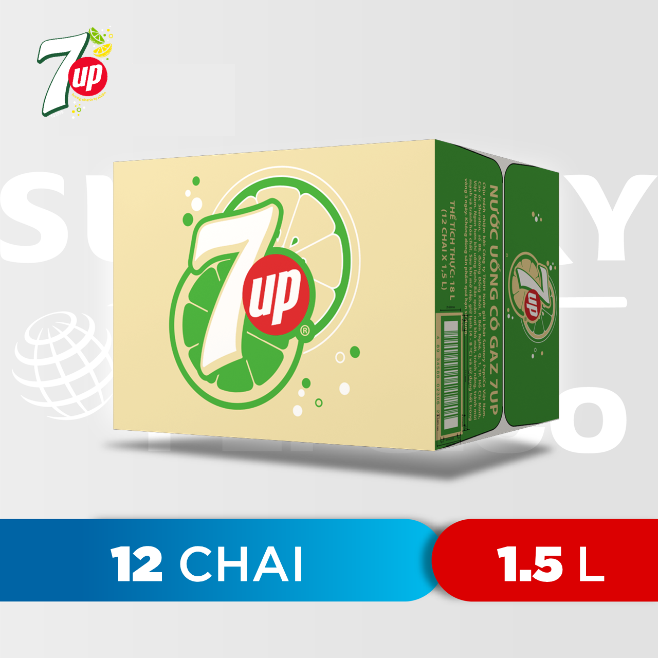 Thùng 12 Chai Nước Ngọt Có Gaz 7Up (1,5L/Chai)