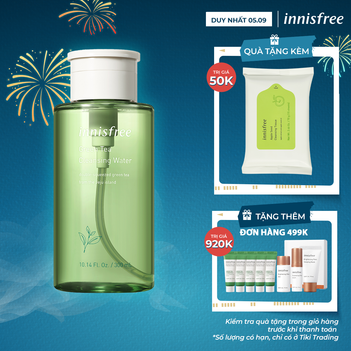 Nước tẩy trang từ trà xanh đảo Jeju Innisfree Green Tea Cleansing Water 300ml - NEW