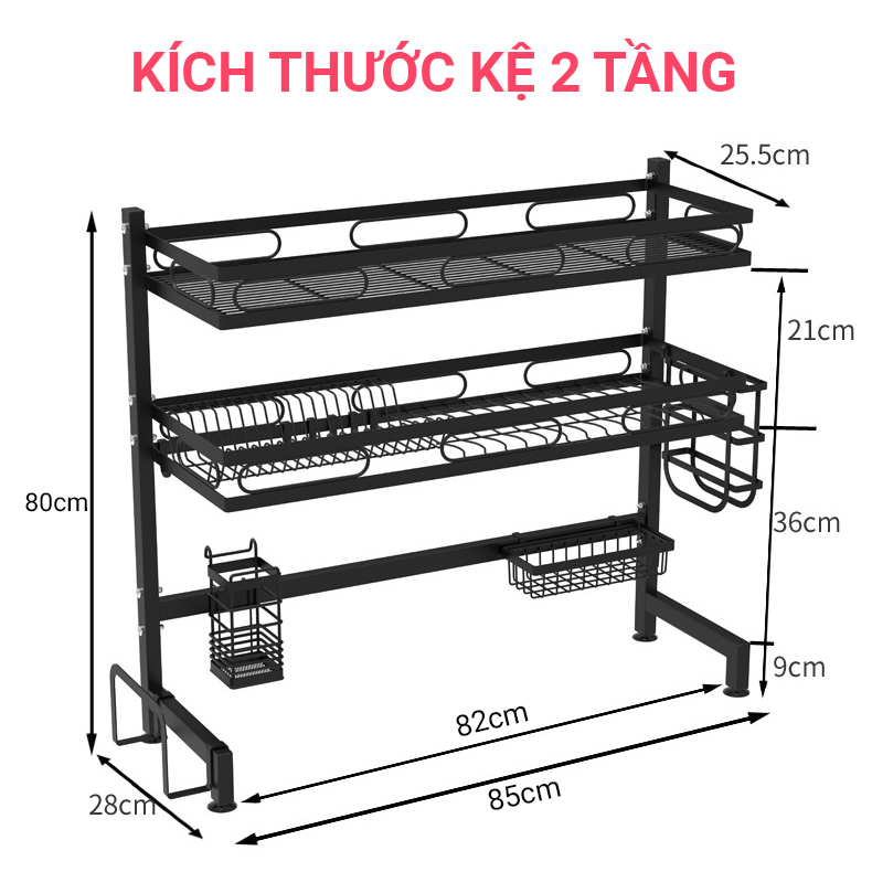 KỆ BÁT ĐA NĂNG BỒN RỬA [95cm 2 tầng] Kệ chén đĩa Có 5 PHỤ KIỆN