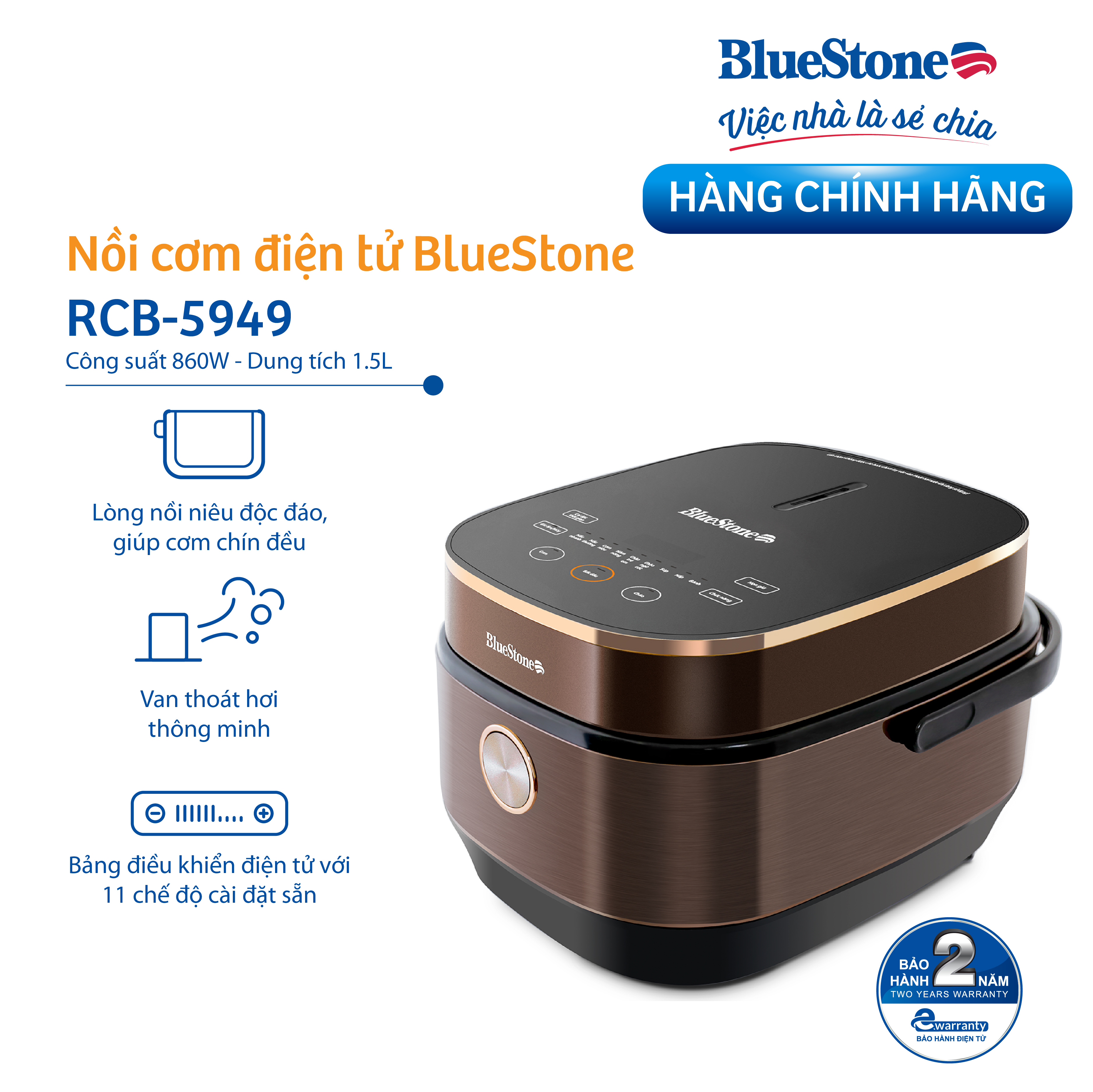 Nồi Cơm Điện Tử Lòng Niêu BlueStone RCB-5949 1.5 Lít- Hàng chính hãng