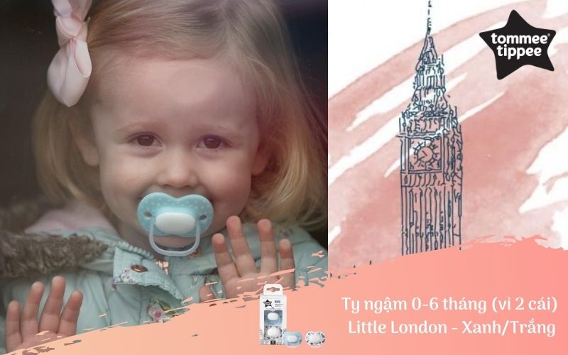 Ty ngậm cho bé Tommee Tippee Little London  0-6 tháng (vỉ 2 cái) - Xanh/Trắng