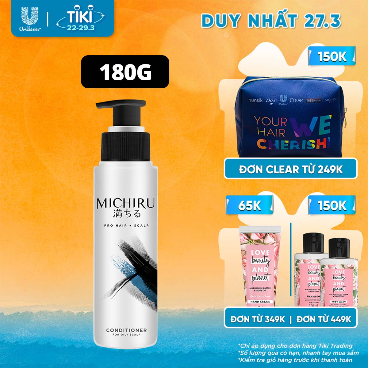 Dầu Xả Michiru Ngăn Gãy Rụng 95% &amp; Làm Dày Tóc Dành Cho Da Đầu Nhờn 180g