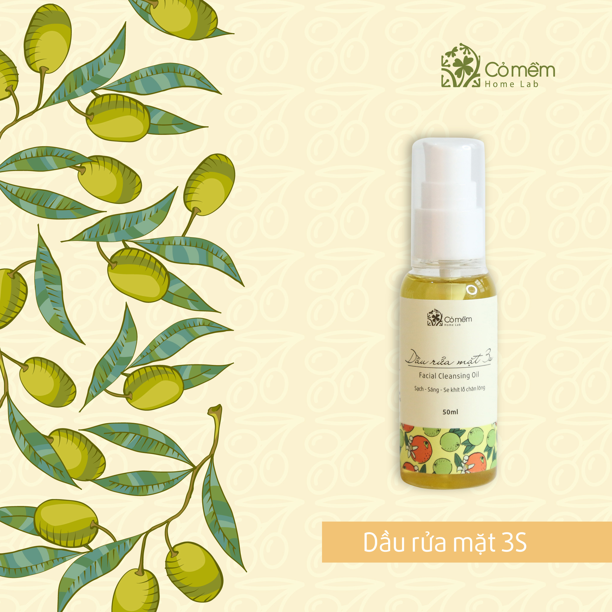 Dầu Rửa Mặt Tẩy Trang 3S Giúp Sạch Lớp Trang Điểm Sạch Sâu Và Se Khít Lỗ Chân Lông Giúp Da Mặt Khỏe Mạnh Và Sáng Mịn Cỏ Mềm 50ml