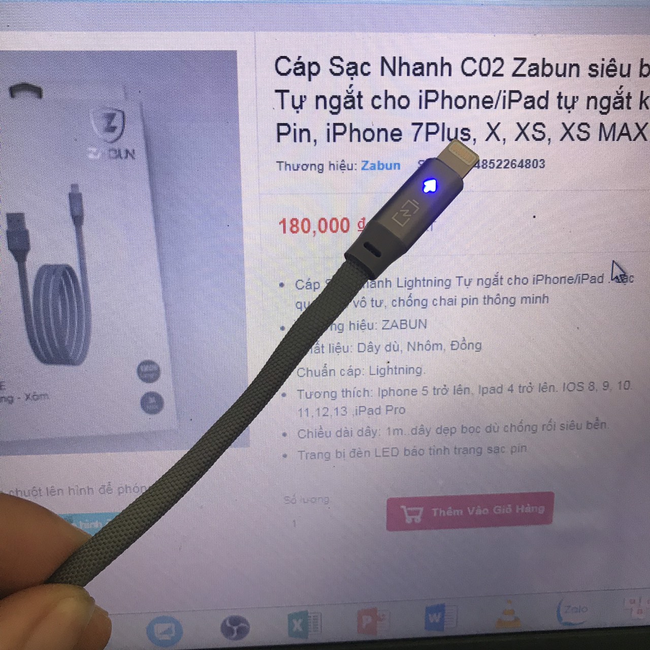 Cáp Sạc Nhanh C02 Zabun siêu bền Lightning Chính hãng Tự ngắt cho iPhone/iPad tự ngắt khi pin đầy Chống Chai Pin, iPhone 7Plus, X, XS, XS MAX