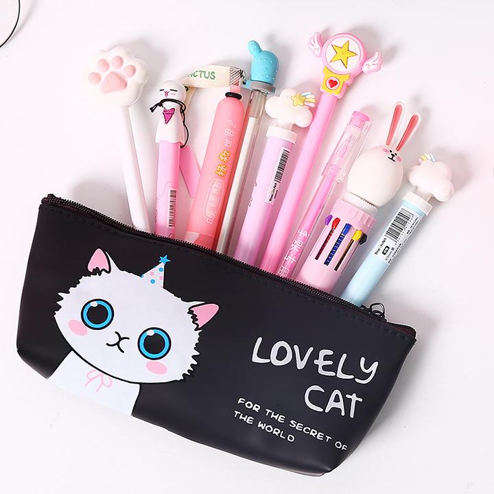 Hộp bút nhựa PU dễ thương hình mèo Lovely Cat - nhiều mẫu