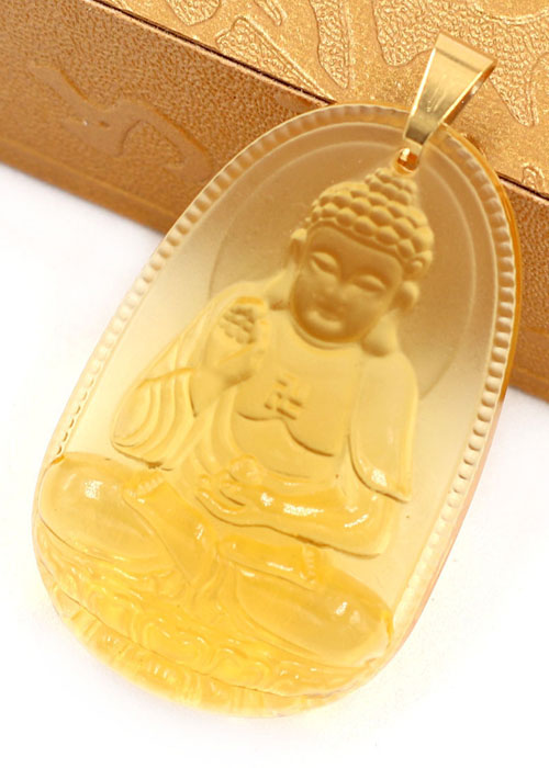 Vòng cổ phật A Di Đà pha lê vàng 5cm - Phật bản mệnh tuổi Tuất, Hợi - Mặt phật size lớn