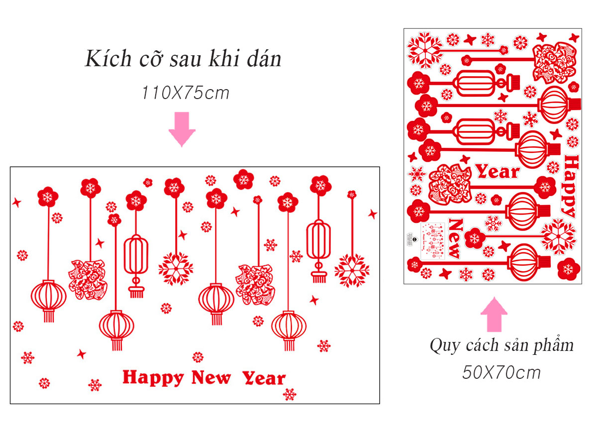 Decal trang trí tết- dây treo đèn lồng
