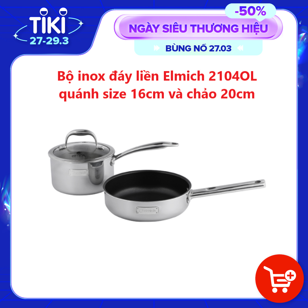 Bộ Quánh Chảo Inox Đáy Liền Elmich Trimax 2104OL Quánh 16cm Và Chảo 20cm