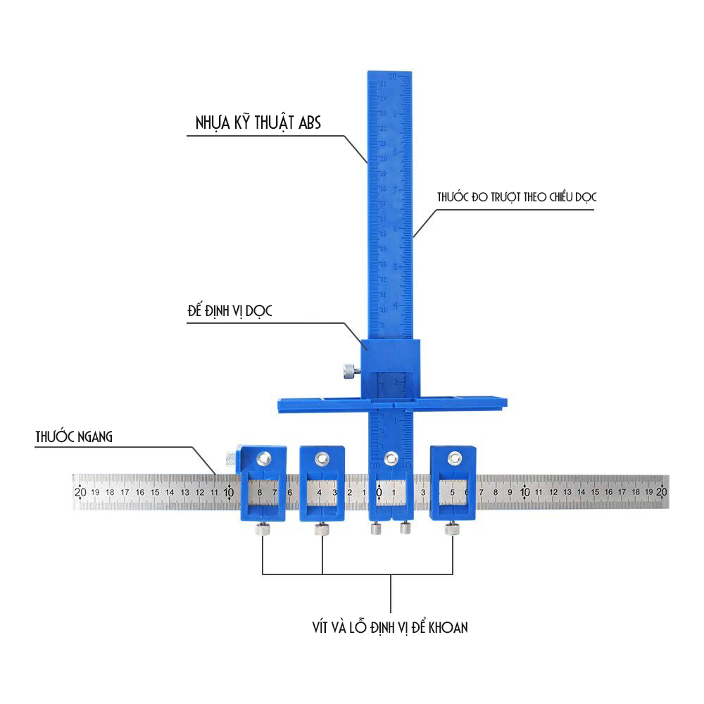 Thước đo định vị lỗ khoan đa chiều siêu chính xác vô cùng tiện lợi cho nghề mộc, cơ khí chính xác, đo đạc