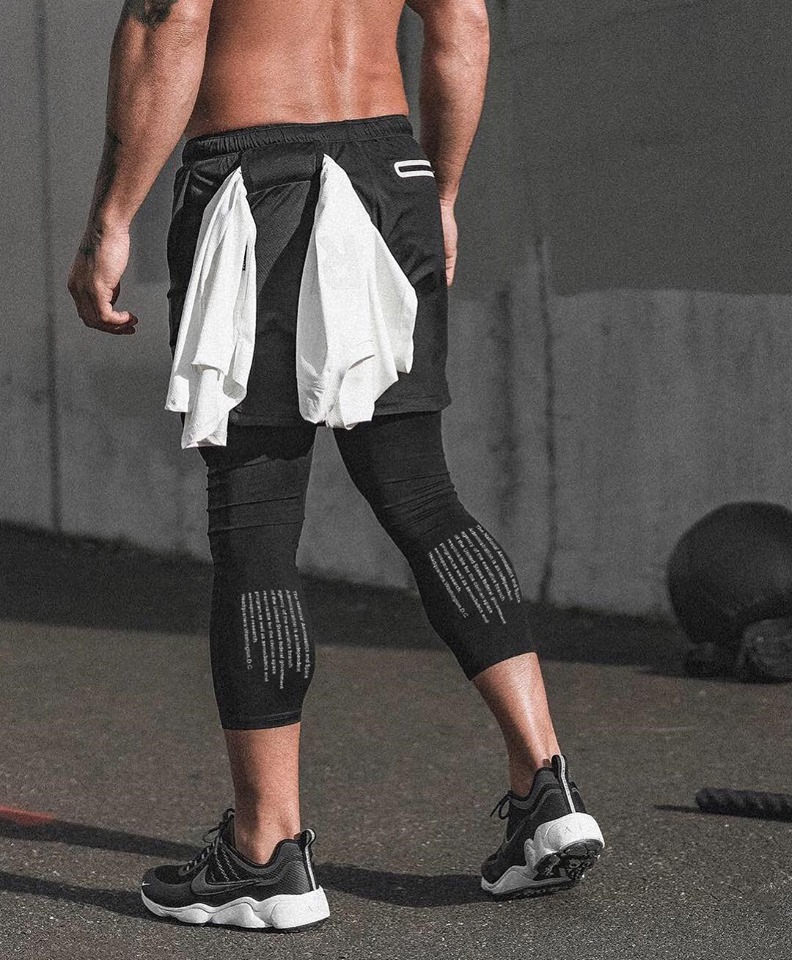 Quần đùi gym 2 lớp có lót quần legging dài bên trong, set quần giữ nhiệt nam, Quần legging nam liền quần đùi tập gym nam - Thích hợp tập gym, đá bóng, chạy bộ, bóng rổ hoặc giữ ấm cơ thể (SP126)