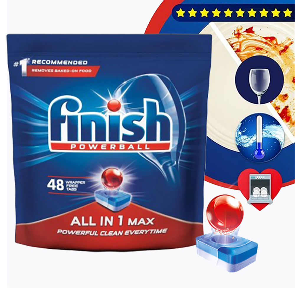 Túi 48 viên rửa chén Finish All In1 Max Dishwasher Tablets QT09438