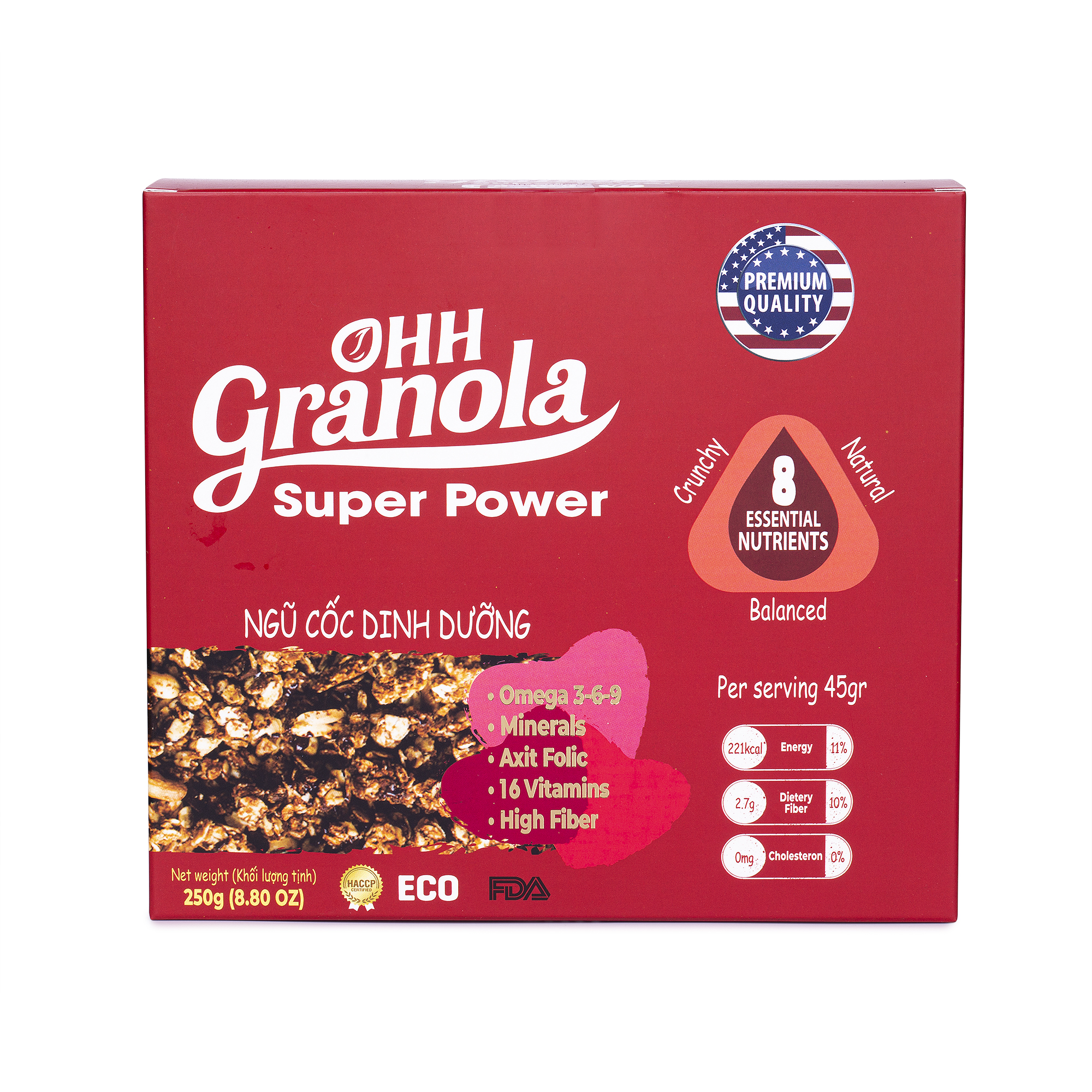 Giảm Cân Ngũ Cốc Tăng Cơ Giàu Năng Lượng  Chocolate Đen - Super Power (Ohh - Granola) Tiêu Chuẩn FDA Hoa Kỳ, Hộp 250g