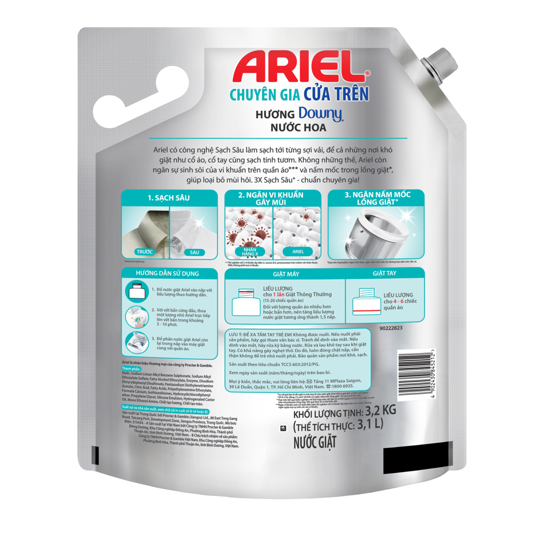 Nước Giặt Ariel Hương Downy Túi 3.2Kg