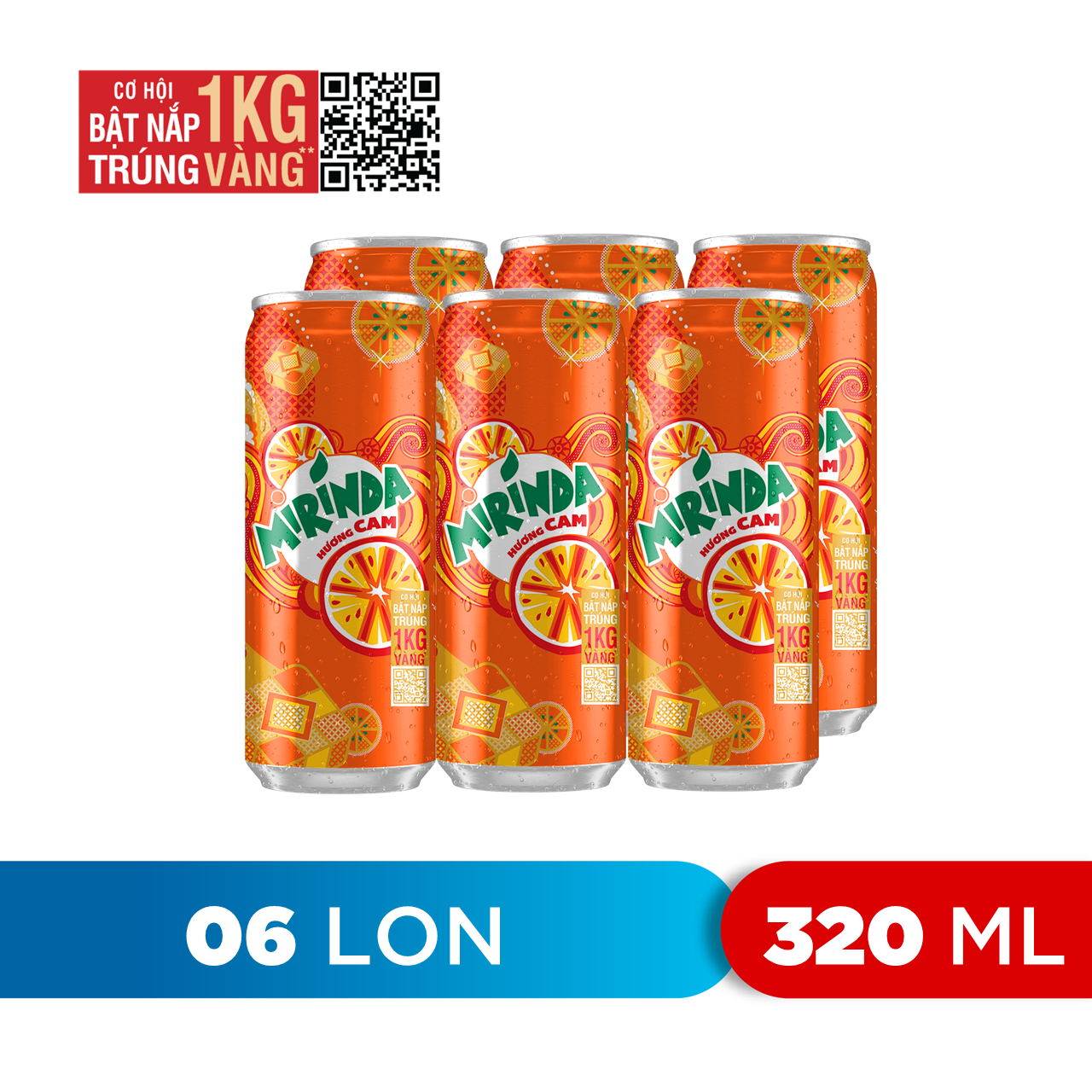 Lốc 6 Lon Nước Ngọt Có Gaz Mirinda Cam (320ml/lon)