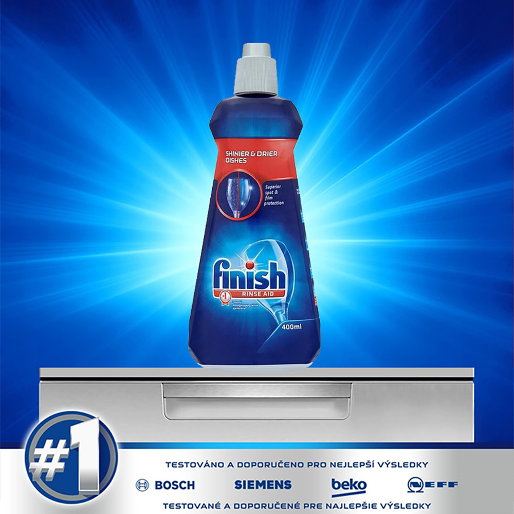 Nước làm bóng và khô bát, đĩa Finish Dishwasher Shine &amp; Dry Regular 400ml QT017391