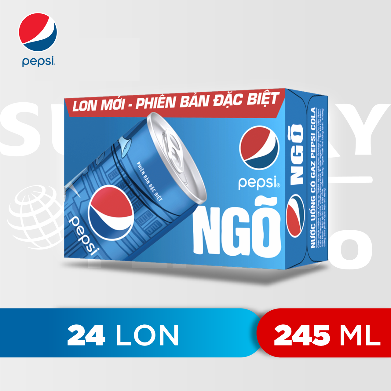 Thùng 24 Lon Nước Ngọt Có Gas Pepsi (245ml/lon)