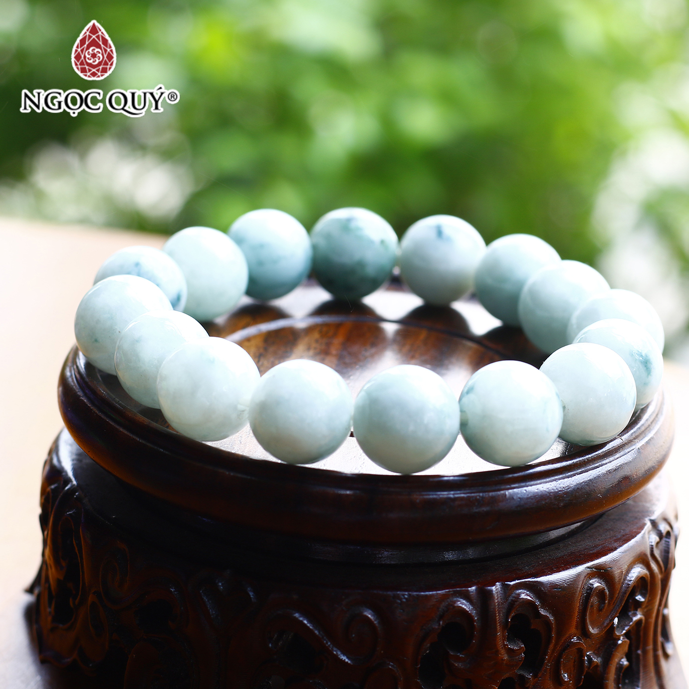 Vòng cẩm thạch phỉ thúy size hạt 14mm mệnh hỏa, mộc - Ngọc Quý Gemstones