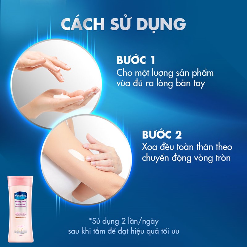 Sữa Dưỡng Thể Vaseline Instant Radiance Sáng Da Gấp 4 Lần Với Vi Chất Phản Quang Cho Da Sáng Khỏe Mịn Màng 200ml