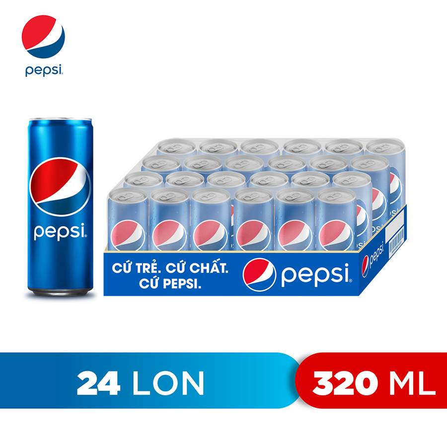 Thùng 24 Lon Nước Ngọt Có Gaz Pepsi lon xanh (320ml/lon)