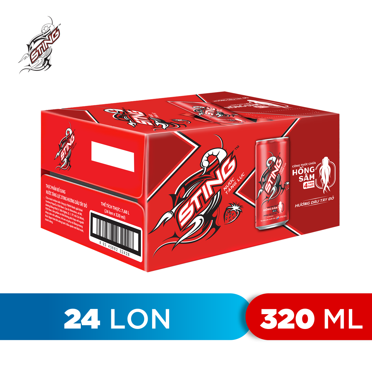 Thùng 24 Lon Nước Tăng Lực Sting Dâu