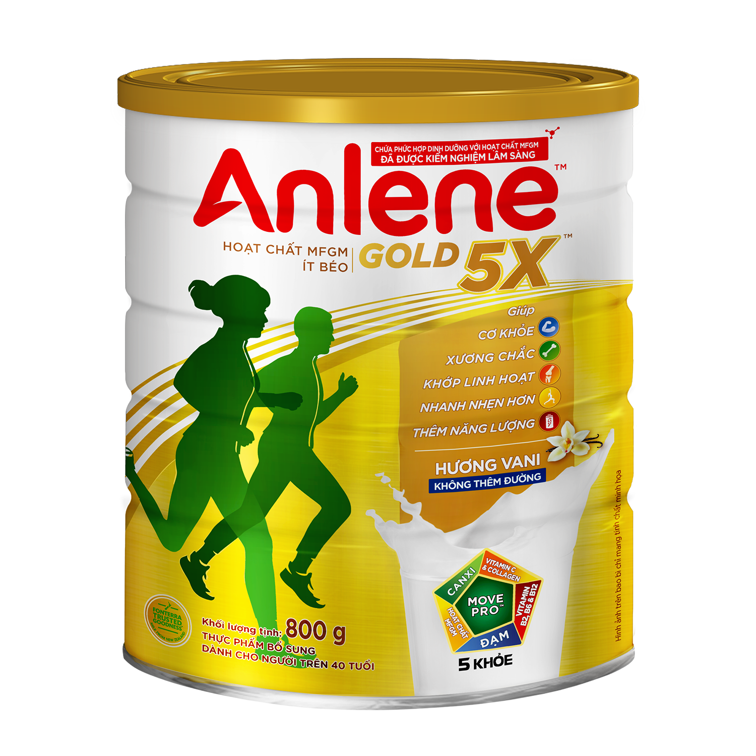 Sữa Bột Anlene Gold 5X Hương Vanilla (Hộp Thiếc 800g) - Tặng set 2 ly sứ màu vàng