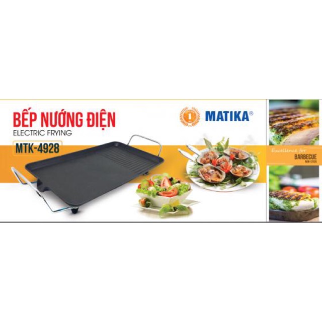 Bếp Nướng Điện 1500W Cao Cấp Matika MTK-4928 Chống Dính Nướng Nhanh Giữ Nguyên hương Vị Thực Phẩm-Hàng Chính Hãng