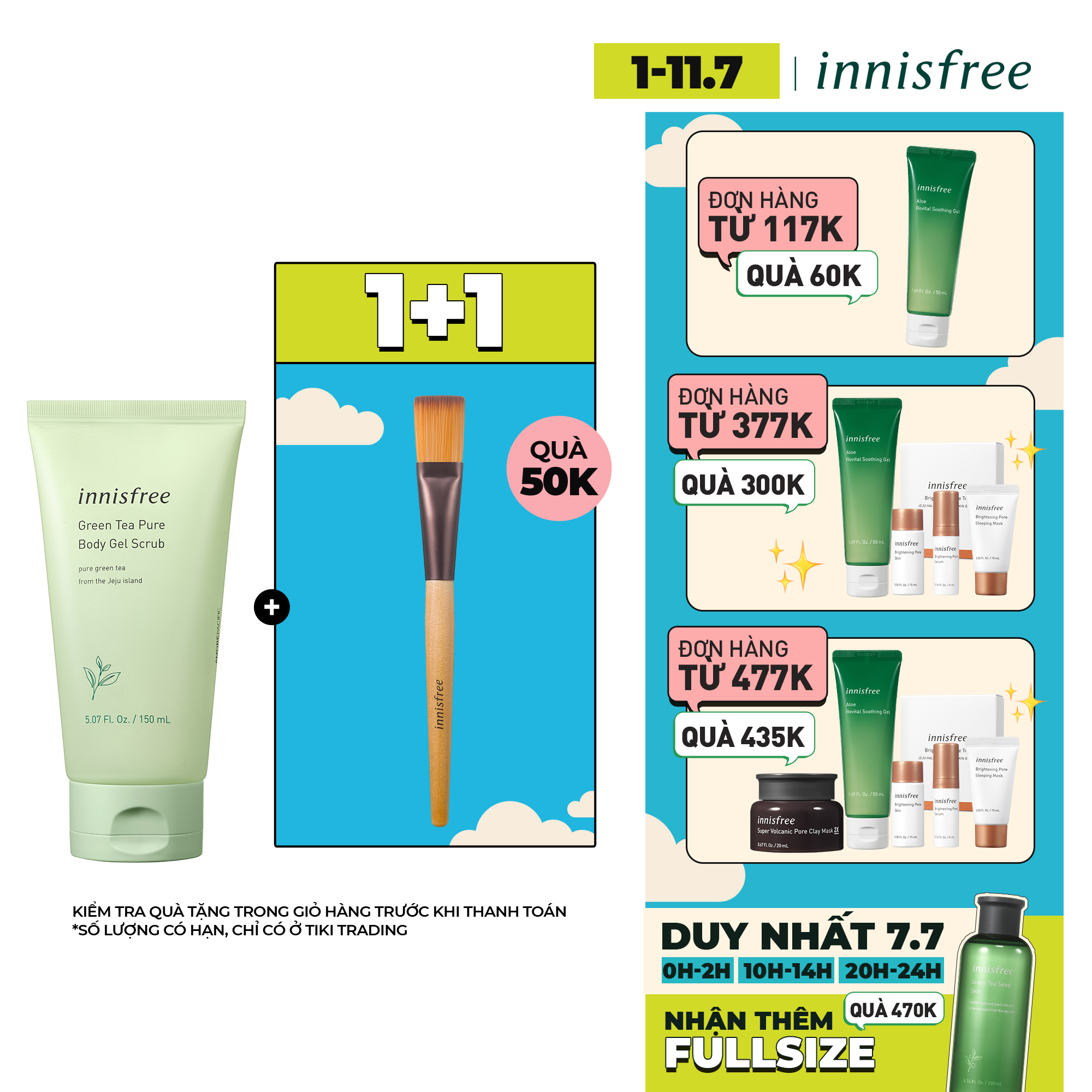 Gel tẩy da chết toàn thân trà xanh innisfree Green Tea Pure Body Gel Scrub 150ml