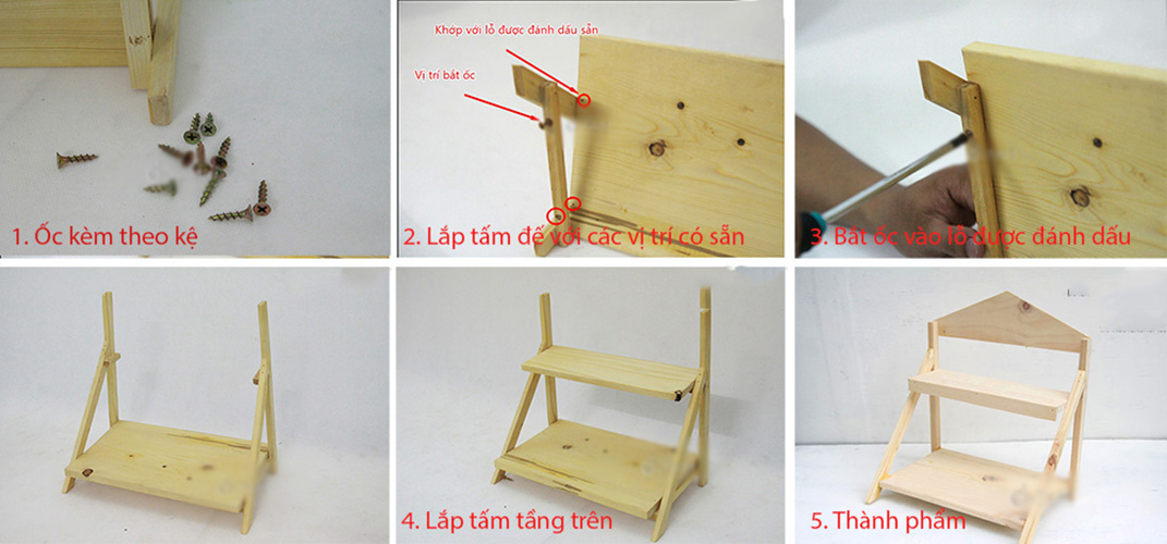 Kệ gỗ trang trí để bàn mini 2 tầng tháo lắp tiện lợi cao 30cm