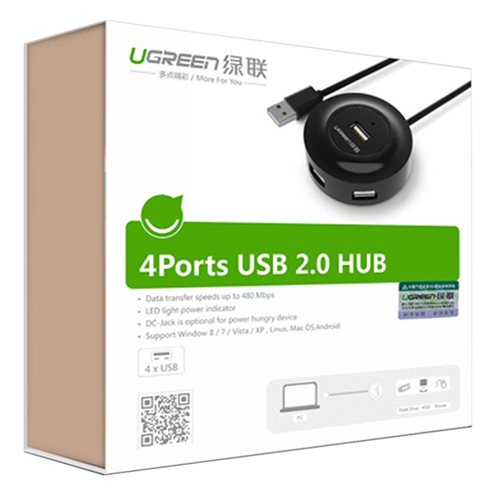 Hub USB Ugreen 4 Cổng USB 2.0 20277 (1m) - Hàng Chính Hãng