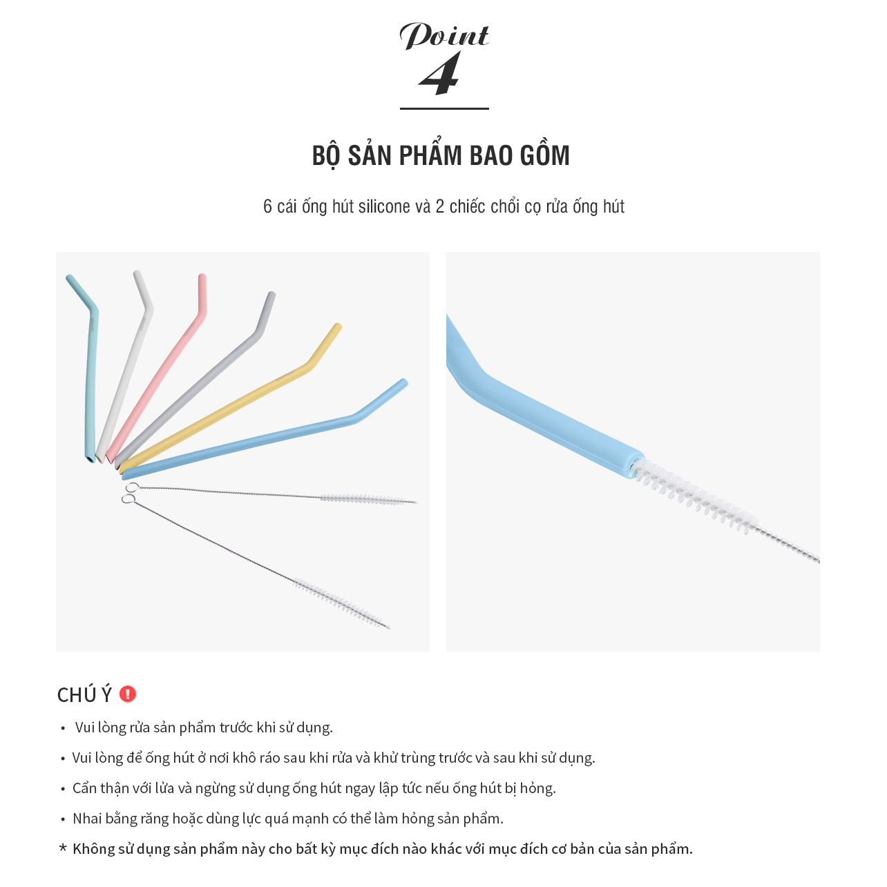 Bộ 6 Ống Hút Silicone Có Thể Tái Sử Dụng Kèm 2 Cọ Rửa Lock&Lock TLL080
