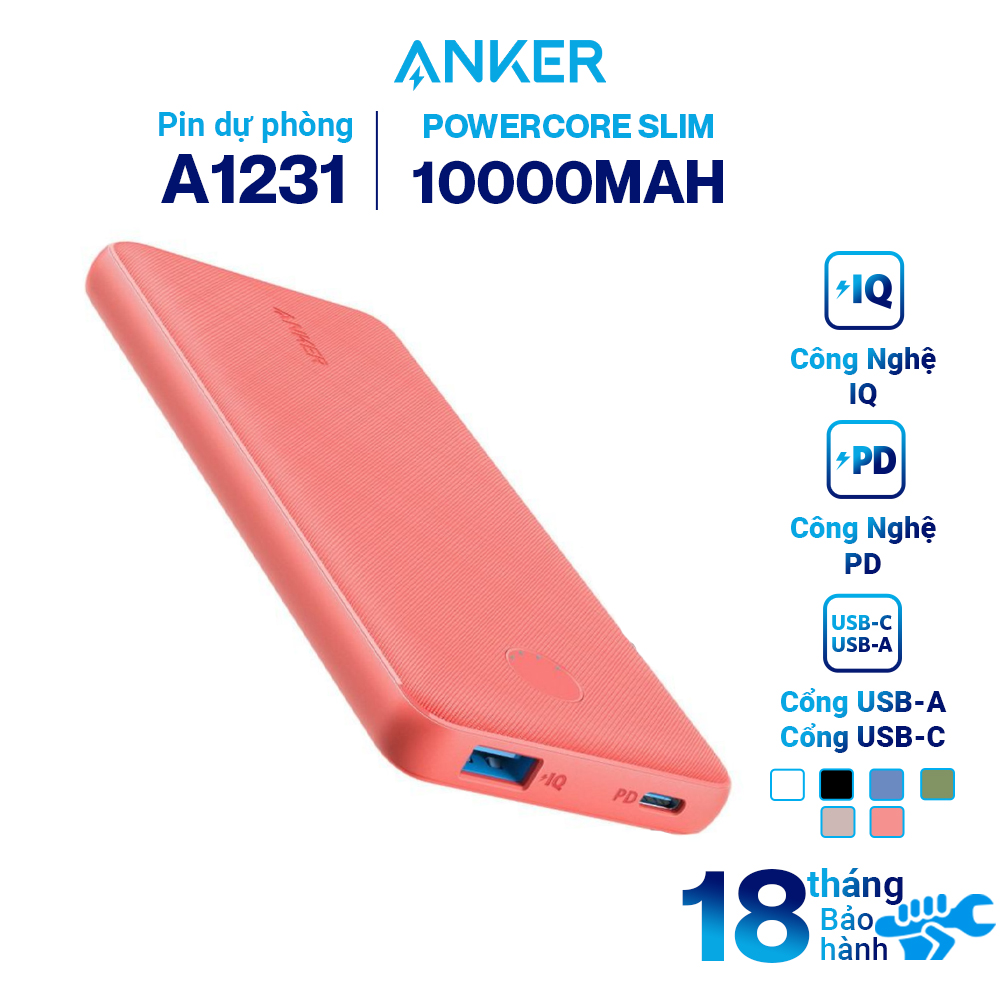 Pin Sạc Dự Phòng Tích Hợp Cổng USB Type-C In/Out Hỗ Trợ Power Delivery PD Anker PowerCore Slim PD 10000mAh - A1231 - Hàng Chính Hãng