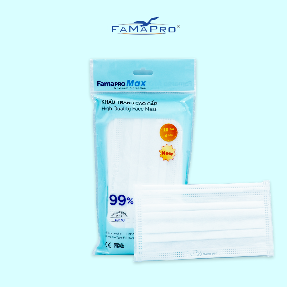 Hình ảnh [THÙNG TÚI - FAMAPRO MAX] Khẩu trang y tế kháng khuẩn 4 lớp Famapro Max (100 túi/thùng)