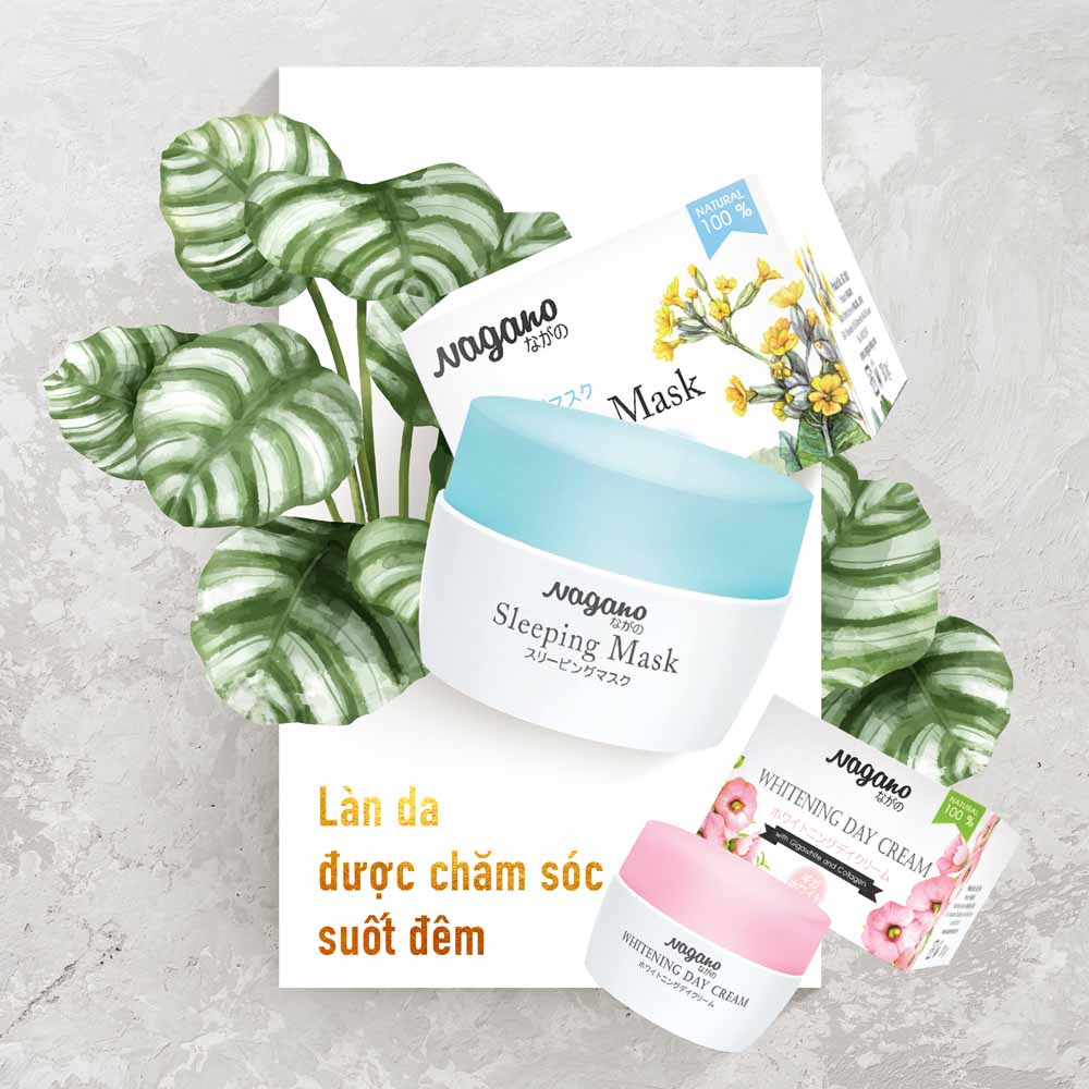 Combo Chăm Sóc Da Mặt Kem Trắng Da Ban Ngày Và Mặt Nạ Ngủ Nagano - Whitening Day Cream & Sleeping Mask - Bổ sung dưỡng chất, phục hồi, tái tạo da và ngăn ngừa hình thành mụn, tàn nhang