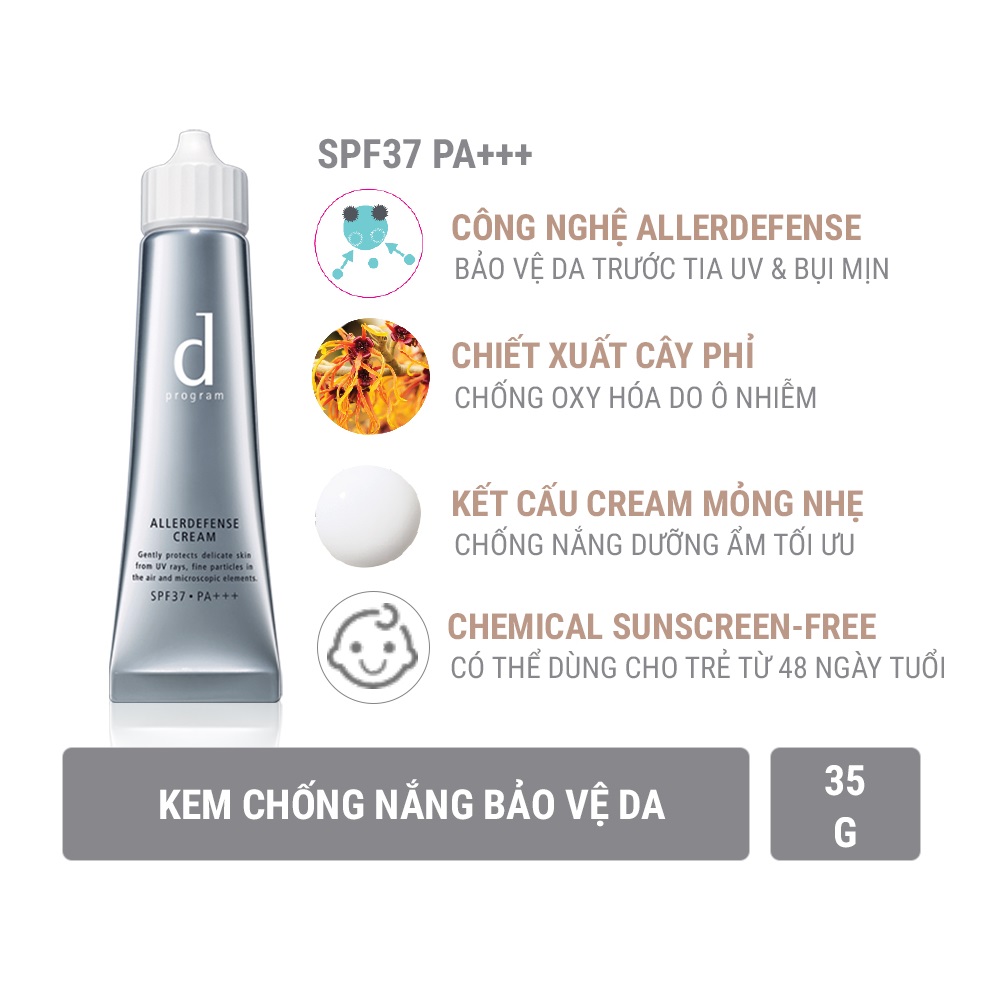 Kem chống nắng bảo vệ da khỏi bụi mịn và ô nhiễm môi trường d program Allerdefense cream 35g