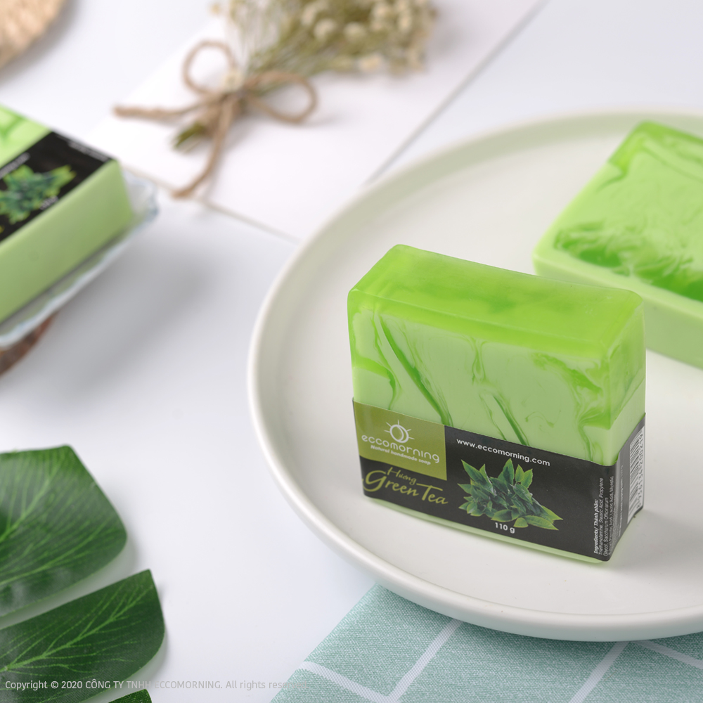 Xà Bông Thiên Nhiên Handmade eccomorning Hình Vuông Hương Trà Xanh – Green Tea Soap