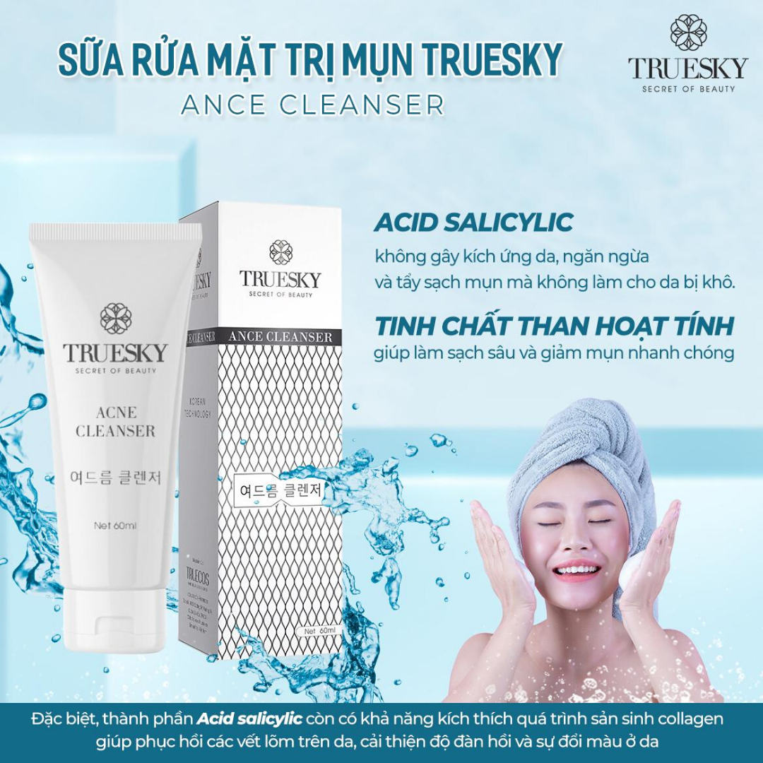 Sữa rửa mặt tạo bọt than hoạt tính Truesky dành cho da mụn 60ml - Ance Cleanser