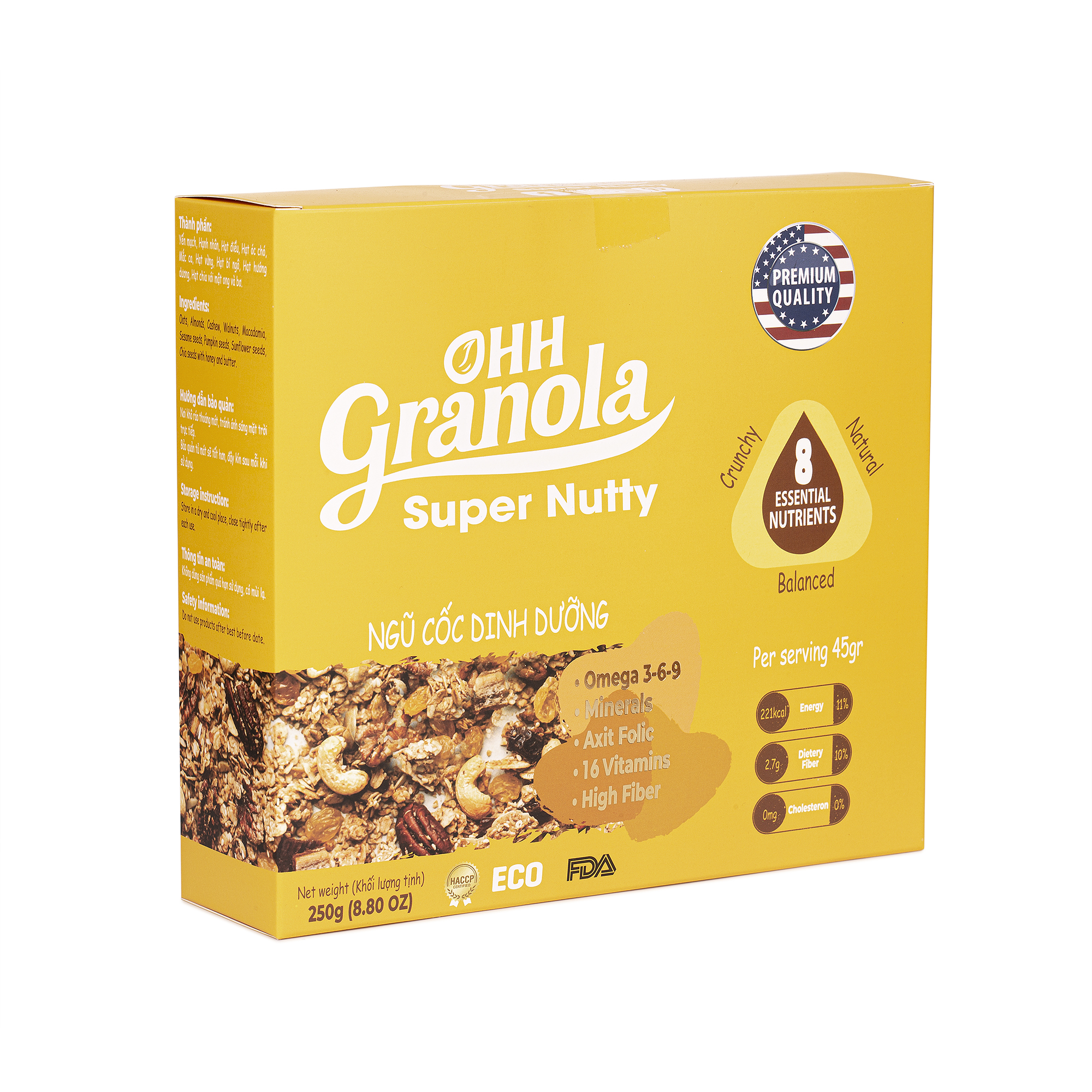 Snack Ăn Liền - Ngũ Cốc Hạt Siêu Dinh Dưỡng Dòng Super Nutty 250g, Phối Trộn 7 Loại Hạt Cao Cấp Theo Tiêu Chuẩn FDA - Hoa Kỳ