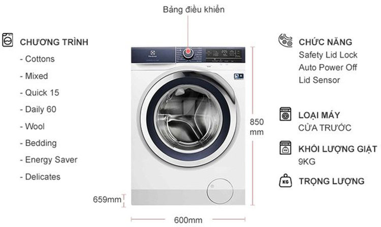 Máy giặt Electrolux Inverter 9kg EWF9023BDWA