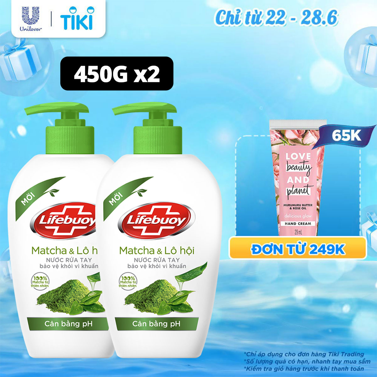 Combo 2 Nước Rửa Tay Lifebuoy Cân Bằng Độ Ph Bảo Vệ Khỏi Vi Khuẩn Và Dưỡng Ẩm Matcha &amp; Lô Hội Chiết Xuất Từ Thiên Nhiên Chai 450g