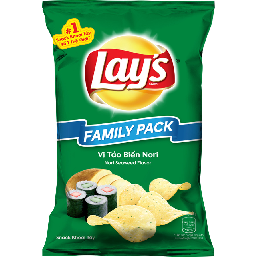 Combo 5 Bánh Snack Khoai Tây Lay's vị Tảo Biển Nori 150g Cho Cả Nhà - Family Pack Siêu Tiết Kiệm