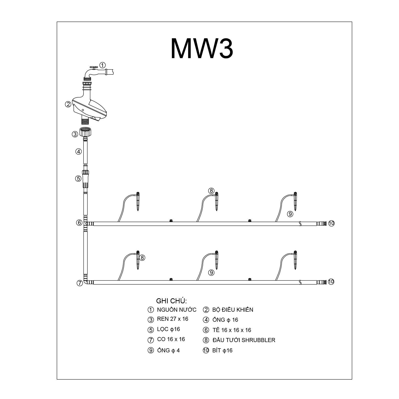 Bộ tưới cây tự động nhỏ giọt 8 cánh Shrubbler - MW3